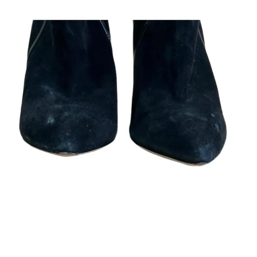 Charlotte Olympia Black Pointed Toe Stiletto Heel Suede Zipper Ankle Boots 37.5